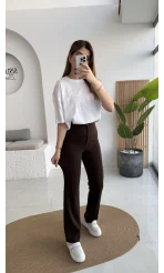 Sis Panto - Çimalı Ful Likralı Pantolon - Kahverengi - Kod: 1710