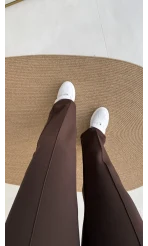 Sis Panto - Çimalı Ful Likralı Pantolon - Kahverengi - Kod: 1710