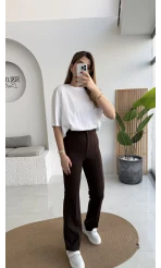 Sis Panto - Çimalı Ful Likralı Pantolon - Kahverengi - Kod: 1710