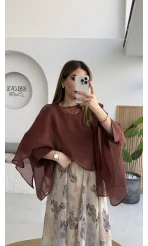 Uçuşan Pelerin Bluz - Tarçın - Kod: 5026