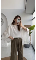 Uçuşan Pelerin Bluz - Beyaz - Kod: 5026