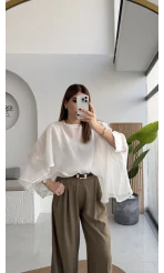 Uçuşan Pelerin Bluz - Beyaz - Kod: 5026