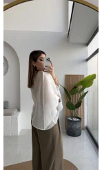 Uçuşan Pelerin Bluz - Beyaz - Kod: 5026