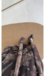 Janeka Desenli Asimetrik Kesim Şifon Etek - Kahve - Kod: 1293