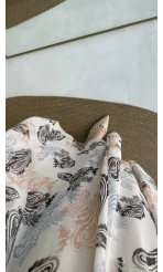 Janeka Desenli Asimetrik Kesim Şifon Etek - Bej - Kod: 1293