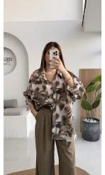 Kaety Desenli Gömlek - Kahve - Kod: 5040