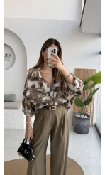 Kaety Desenli Gömlek - Kahve - Kod: 5040