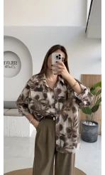 Kaety Desenli Gömlek - Kahve - Kod: 5040