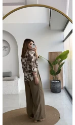 Kaety Desenli Gömlek - Kahve - Kod: 5040