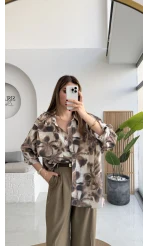 Kaety Desenli Gömlek - Kahve - Kod: 5040
