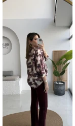 Kaety Desenli Gömlek - Bordo - Kod: 5040