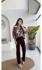 Kaety Desenli Gömlek - Bordo - Kod: 5040