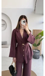 Toka Detay Kemerli Tunik Takım - Mürdüm - Kod: 8927