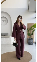 Toka Detay Kemerli Tunik Takım - Mürdüm - Kod: 8927