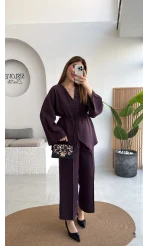 Palermo Bağcıklı Düğmeli Takım - Mürdüm - Kod: 8916