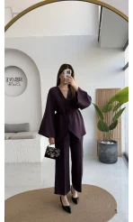 Palermo Bağcıklı Düğmeli Takım - Mürdüm - Kod: 8916