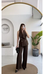 Rowena Yaka Detay Yelek-Pantolon Takım - Bitter - Kod: 9692