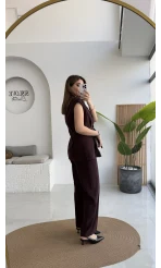 Enola Blazer Yelek-Pantolon Takım - Mürdüm - Kod: 8995