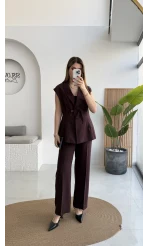 Enola Blazer Yelek-Pantolon Takım - Mürdüm - Kod: 8995