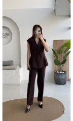 Enola Blazer Yelek-Pantolon Takım - Mürdüm - Kod: 8995