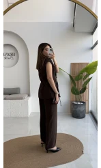 Enola Blazer Yelek-Pantolon Takım - Kahverengi - Kod: 8995