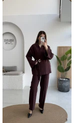 Poppy Toka Kemerli Ceket Pantolon Takım - Mürdüm - Kod: 9021