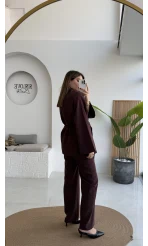 Poppy Toka Kemerli Ceket Pantolon Takım - Mürdüm - Kod: 9021