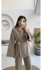 Poppy Toka Kemerli Ceket Pantolon Takım - Haki - Kod: 9021