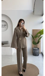Poppy Toka Kemerli Ceket Pantolon Takım - Haki - Kod: 9021