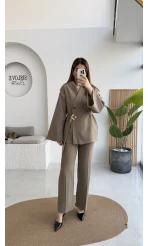 Poppy Toka Kemerli Ceket Pantolon Takım - Haki - Kod: 9021