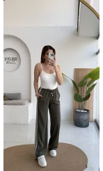 Şerit Detaylı Beli Lastikli Pantolon - Haki - Kod: 51294