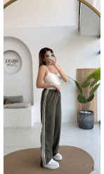 Şerit Detaylı Beli Lastikli Pantolon - Haki - Kod: 51294