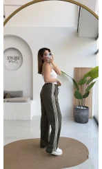 Şerit Detaylı Beli Lastikli Pantolon - Haki - Kod: 51294