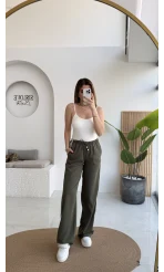 Şerit Detaylı Beli Lastikli Pantolon - Haki - Kod: 51294