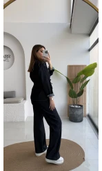 Beli Büzgülü Kot Ceket Takım - Lacivert