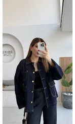 Blondie Düğmeli Denim Ceket - Lacivert - Kod: 2050