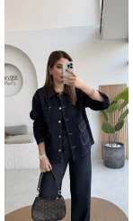 Blondie Düğmeli Denim Ceket - Lacivert - Kod: 2050