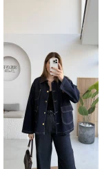 Blondie Düğmeli Denim Ceket - Lacivert - Kod: 2050