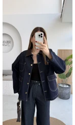 Blondie Düğmeli Denim Ceket - Lacivert - Kod: 2050