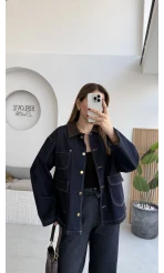 Blondie Düğmeli Denim Ceket - Lacivert - Kod: 2050