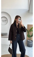 Blondie Düğmeli Denim Ceket - Acı Kahve - Kod: 2050