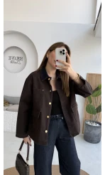 Blondie Düğmeli Denim Ceket - Acı Kahve - Kod: 2050