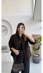 Blondie Düğmeli Denim Ceket - Acı Kahve - Kod: 2050