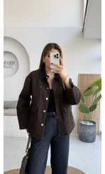 Blondie Düğmeli Denim Ceket - Acı Kahve - Kod: 2050