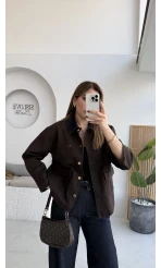 Blondie Düğmeli Denim Ceket - Acı Kahve - Kod: 2050