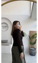 Ella Düğmeli Uzun Triko Hırka - Kahverengi