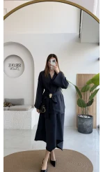 Sienna Aksesuar Kuşaklı Kimono-Etek Takım - Lacivert - Kod: 7047 5063