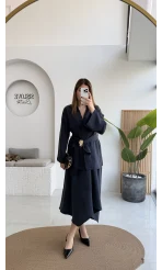 Sienna Aksesuar Kuşaklı Kimono-Etek Takım - Lacivert - Kod: 7047 5063