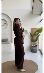 Chesley Kuşaklı Gömlek-Pantolon Takım - Bordo - Kod: 51280