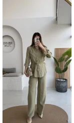 Chesley Kuşaklı Gömlek-Pantolon Takım - Açık Haki - Kod: 51280